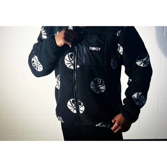 NEW ROKIT men's misfit polar fleece jacket in black - Picture 4 of 4